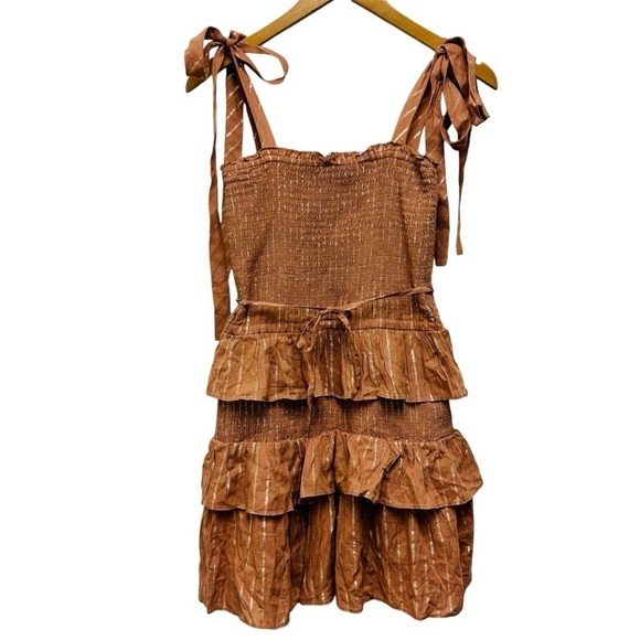 House of Harlow 1960 Corinne Tan Smocked Mini Dress - Picture 2 of 13